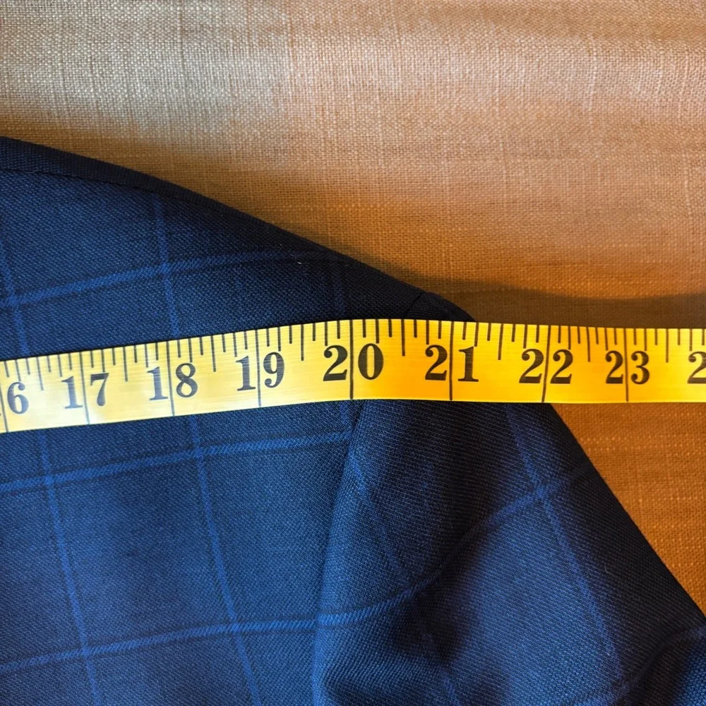 Lauren Ralph Lauren Blazer 50R Wool Blend Navy Blue Windowpane Plaid